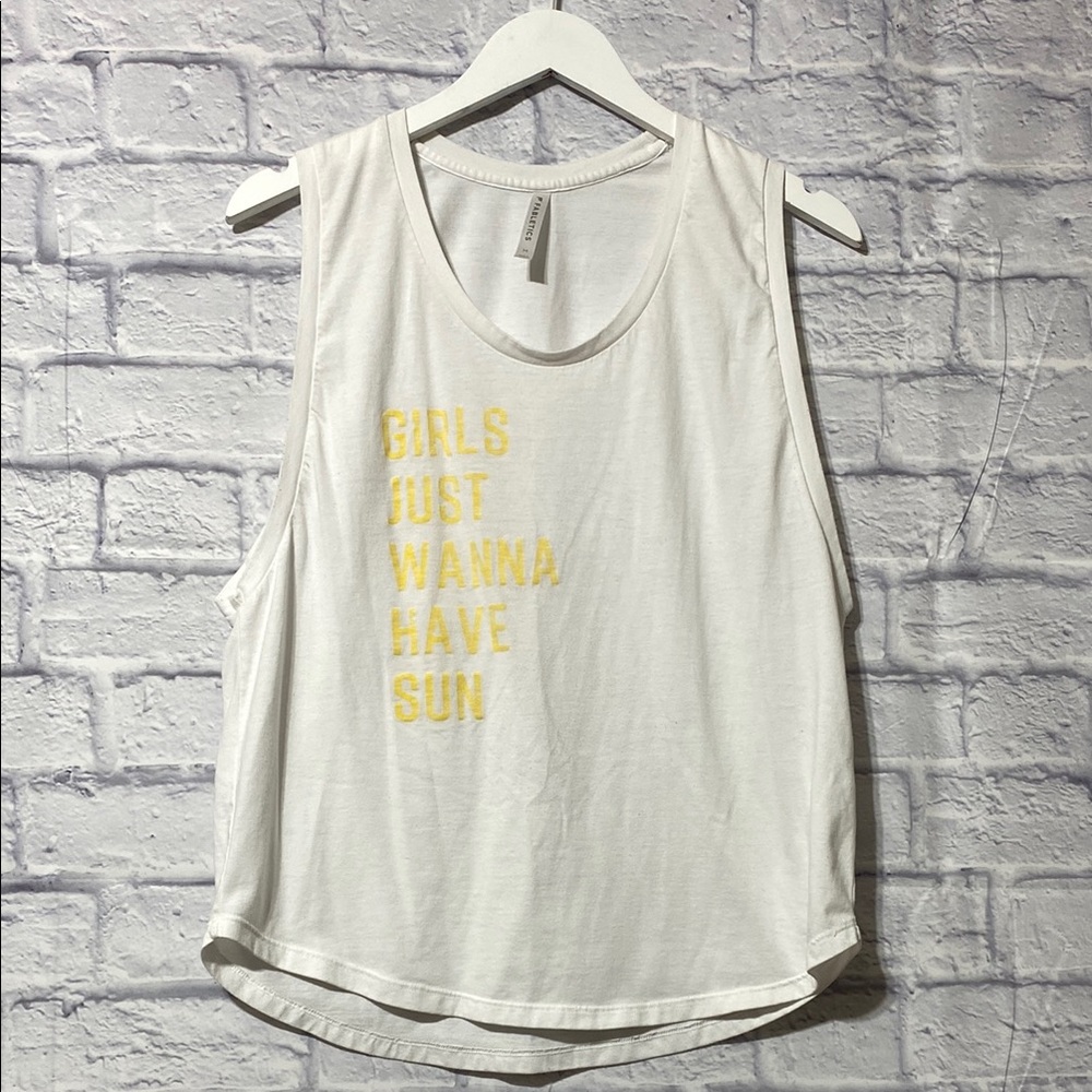 Fabletics Cream Muscle Tee Relaxed Sleeveless Top